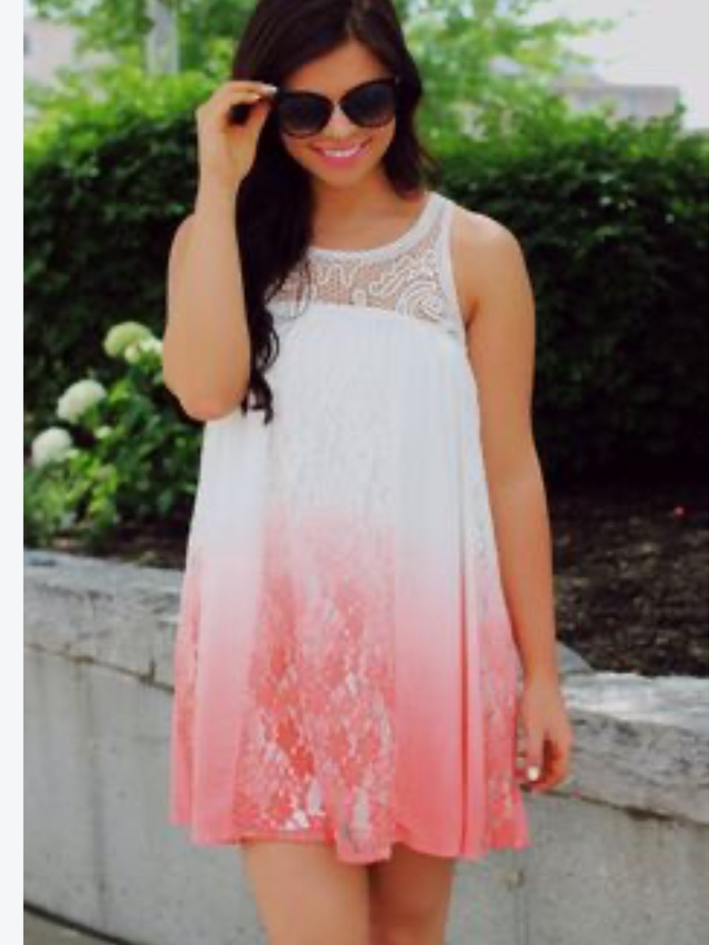 Blu Pepper White to Coral Pink Ombre Lace Sleeveless Dress Babydoll #100%rayon